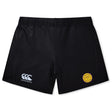 The West Chester University Women's Yokohama Short by EMB Canterbury features a white logo on the left leg and a yellow Yokohama badge on the right, perfect for women's rugby, shown on a plain white background.
