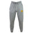 The West Chester University Leisure Sweatpant by EMB Canterbury is made from soft recycled polyester fleece, with a drawstring waist, white logo on the left thigh, and a yellow emblem on the right.