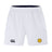 The West Chester University Advantage Short 2.0 by EMB Canterbury features an elastic waistband, black Canterbury logo on the left leg, and a yellow circular emblem with a wreath on the right leg.