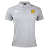The West Chester University Waimak Polo by EMB Canterbury is a light grey men's polo with a white Canterbury logo on the right chest and a yellow, blue, and red embroidered crest on the left chest.