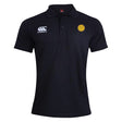 The West Chester University Waimak Polo by EMB Canterbury features a classic black short-sleeve design with a collar, Canterbury logo on the right chest, and a yellow emblem on the left—combining sporty style and comfort.