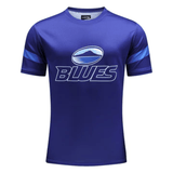 A blue Blues Super Rugby 2024 Supporters Tee with the words blues on it, perfect for Super Rugby supporters in New Zealand, made by Classic Sportswear.