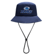 The Blues Super Rugby 25/26 Bucket Hat by Classic Sportswear, in navy blue, features "Blues" and a wave logo on the front. It includes an adjustable chin strap for the perfect fit.