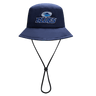 The Blues Super Rugby 25/26 Bucket Hat by Classic Sportswear, in navy blue, features "Blues" and a wave logo on the front. It includes an adjustable chin strap for the perfect fit.