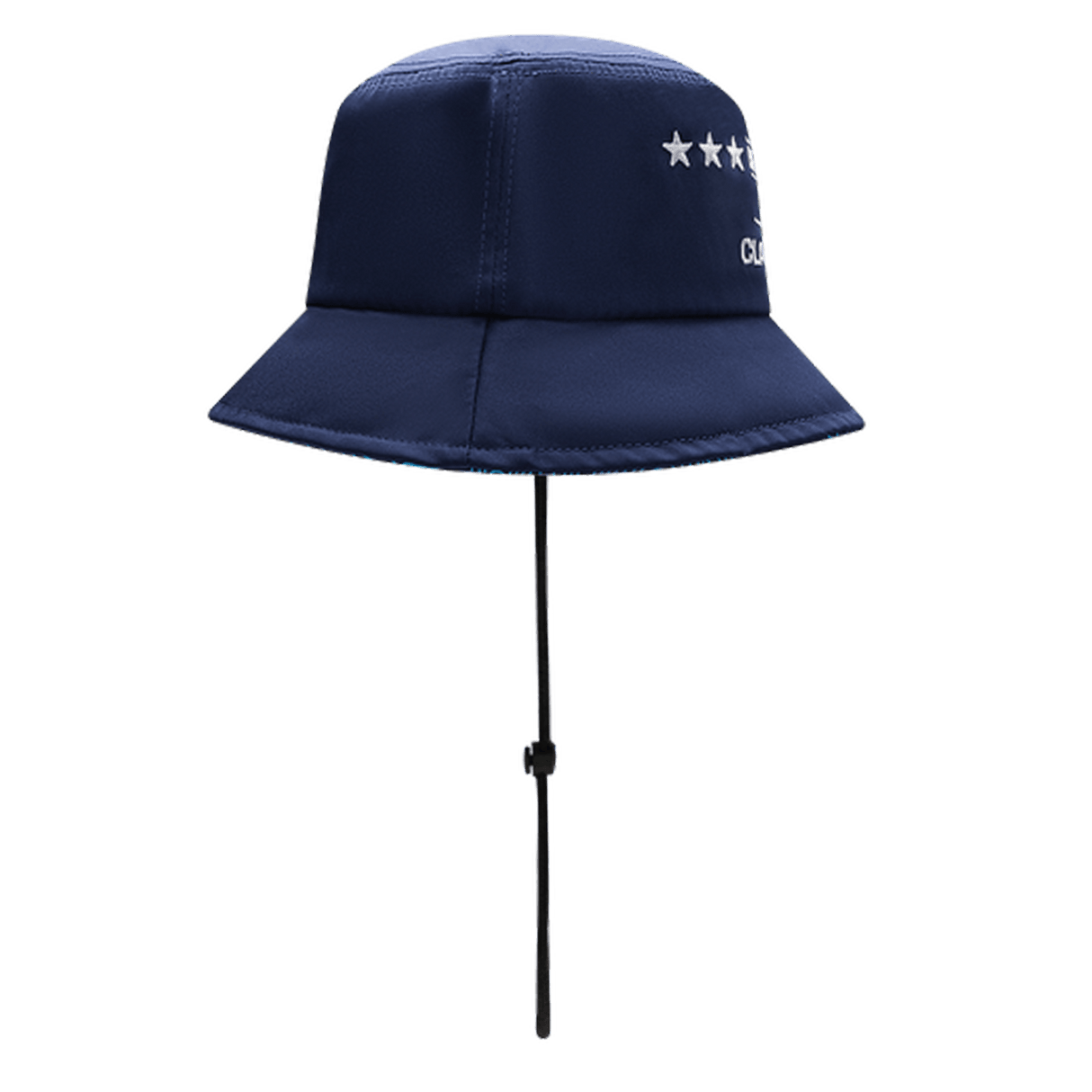 The Blues Super Rugby 25/26 Bucket Hat by Classic Sportswear showcases a navy blue design, wide brim, neck flap, and embroidered white stars and text. Displayed on a stand, it embodies the timeless elegance of classic sports gear.
.