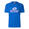 The Blues Super Rugby 25/26 Retro Cotton Tee by Classic Sportswear features "BLUES" and a mountain graphic, ideal for any Blues rugby fan.