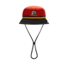 The Gallagher Chiefs Super Rugby Supporters Bucket Hat 25/26 by Classic Sportswear is red and black with a "Chiefs" logo on the front and an adjustable chin strap.