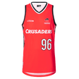The Crusaders Super Rugby 25/26 Supporters Basketball Singlet by Classic Sportswear showcases a red and black design with "Crusaders" and "96" on the front, crafted from moisture-wicking fabric for that perfect game-ready look.