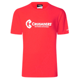 Crusaders Super Rugby 25/26 Supporters Cotton Tee by Classic Sportswear, red with "CRUSADERS MĀ PANGO MĀ WHERO" in white and the Crusaders rugby club logo on the front.