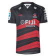The Crusaders Super Rugby Replica Away Jersey 25/26 by Classic Sportswear is a classic sportswear piece featuring a bold black and red design with sponsor logos.