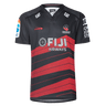 The Crusaders Super Rugby Replica Away Jersey 25/26 by Classic Sportswear is a classic sportswear piece featuring a bold black and red design with sponsor logos.