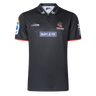 The Crusaders Super Rugby Team Polo 25/26 by Classic Sportswear, made from moisture-wicking fabric, showcases embroidered Bayleys and Crusaders logos on the front and sleeves.