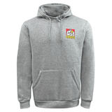 Gray hoodie with a front pocket and drawstring hood, featuring a small "Chiefs" logo with a football player on the left chest. This Gallagher Chiefs Super Rugby Supporters Hoodie 24 by Classic Sportswear is perfect for true fans gearing up for Super Rugby 2024.
