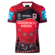 The Dragons Indigenous NRL 25/26 Replica Jersey by Classic Sportswear features striking Indigenous art, sponsor logos, and people silhouettes—a true celebration of heritage.