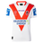 The Dragons NRL 26/27 Replica Home Jersey by Classic Sportswear features classic white with red V-stripes, sponsor logos, and the St. George Illawarra Dragons emblem—a must-have jersey for loyal fans.