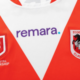Close-up of the Dragons NRL 26/27 Replica Home Jersey by Classic Sportswear, featuring the "remara." logo and the St. George Illawarra club crest.