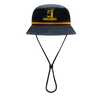 The Highlanders Super Rugby 25/26 Supporters Bucket Hat by Classic Sportswear features a "Highlanders" logo with maroon and yellow stripes on navy blue. Perfect for rugby fans, it includes an adjustable chin strap for the ideal fit.