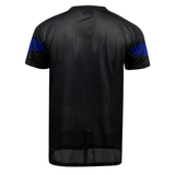 The back view of the Classic Sportswear Hurricanes Super Rugby Supporters Tee 24 showcases its black color with short sleeves and blue accents on the upper arms. The material appears to be mesh.