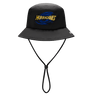 The Hurricanes Super Rugby 25/26 Bucket Hat by Classic Sportswear is black with a blue swirl and "Hurricanes" in yellow on the front. It features an adjustable chin strap for a perfect fit, making it ideal for supporting Hurricanes rugby.