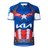 The Limited Edition Captain America Jersey from the Hurricanes Super Rugby Marvel Collection by Classic Sportswear features a superhero-themed design with blue, red, and white colors, a chest star emblem, and logos of Kia, Classic Sportswear, and Hurricanes on the front and sleeve.