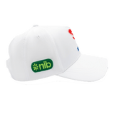 The Knights NRL 25/26 Media Cap by Classic Sportswear showcases a white design with a green "nib" logo on the side. It's crafted from quick-drying polyester for comfort during any activity and includes an adjustable Velcro closure for a perfect fit.
