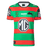 The Rabbitohs NRL 25/26 Replica Home Jersey by Classic Sportswear features green and red stripes, sponsor logos, and the iconic black rabbit emblem on the chest.