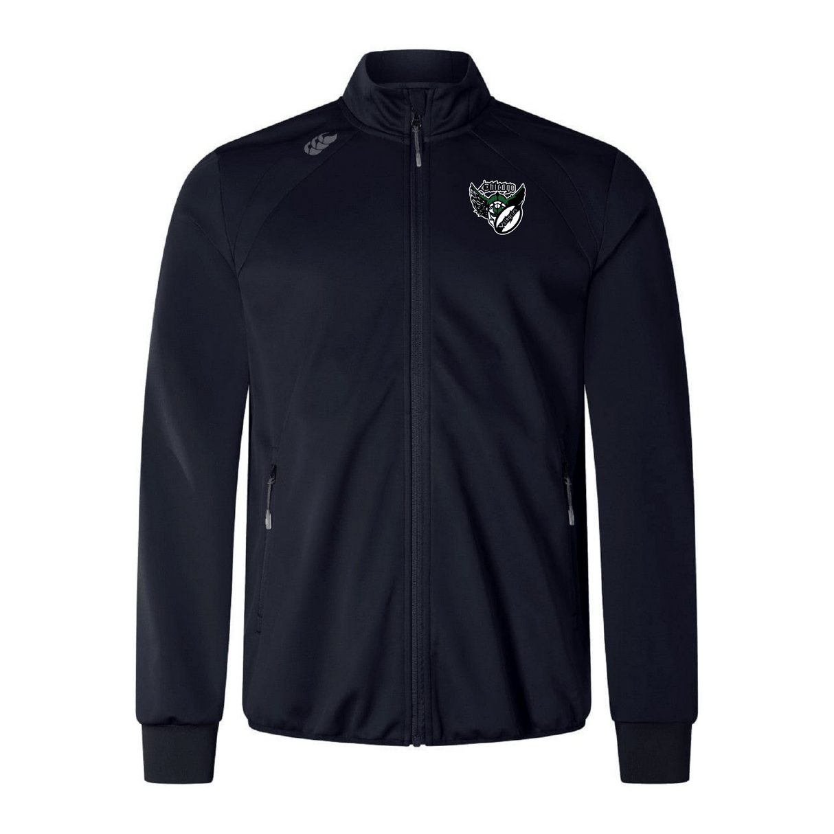 The Chicago Valkyries Elite Windstopper Jacket by EMB Canterbury features a team logo on the left chest, is weatherproof to keep you dry, and has two side pockets. Designed for optimal mobility, it's ideal for staying comfortable in changing conditions.
