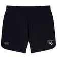 The EMB Canterbury Chicago Valkyries Elite Woven Short features black sports shorts with a white and green logo on the right side, designed for lightweight comfort and enhanced flexibility.