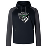 The Chicago Valkyries Elite Training Hoody by WRS Canterbury offers performance and comfort in a black and gray design. With a winged graphic logo on the chest, it uses lower impact materials for eco-friendly style.