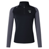 The Chicago Valkyries Women's Elite First Layer by EMB Canterbury is a black and gray long-sleeve athletic top with a quarter-zip front, featuring VapoDri technology and an embroidered logo on the chest.