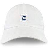 The Clover Middle School Adult Low-Profile Cotton Twill Dad Cap by EMB S&S Activewear features embroidered "Clover Rugby" and a stylized "C" with a blue hawk logo on the front.