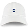 The Clover Middle School Adult Low-Profile Cotton Twill Dad Cap by EMB S&S Activewear features embroidered "Clover Rugby" and a stylized "C" with a blue hawk logo on the front.