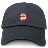 The Chico Oaks Adult Low-Profile Cotton Twill Dad Cap by EMB S&S Activewear features an embroidered round red and white "Chico Oaks Rugby Club" logo with a green oak tree on the front.