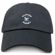 The Clover Middle School Adult Low-Profile Cotton Twill Dad Cap by EMB S&S Activewear is a black cotton twill hat featuring an embroidered blue and white "C" logo with "Clover Rugby" above and below.
