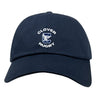 The EMB S&S Activewear Clover Middle School Adult Low-Profile Cotton Twill Dad Cap features navy blue cotton twill, with "Clover Rugby" and a large white "C" logo embroidered on the front.