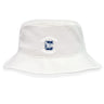 The EMB S&S Activewear Clover Middle School Crusher Bucket Cap is a white cotton twill hat with a "Clover Rugby" logo and embroidered letter "C" with clover—perfect stylish sun protection for any outing.