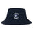 The EMB S&S Activewear Clover Middle School Crusher Bucket Cap is a navy blue cotton twill hat with a "Clover Rugby" logo—featuring a large "C" and stylized clover—blending classic style with sun protection.