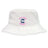 The Clover Middle Girls Crusher Bucket Cap by EMB S&S Activewear is a white cotton bucket hat with a blue "C" bird logo and pink "Clover Rugby" text—perfect stylish sun protection for any casual occasion.