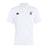 The Clover Middle Girls Waimak Polo by EMB Canterbury features a white short-sleeve design, collar, iconic logo on the right chest, and "Clovers Rugby" badge on the left, offering a timeless CCC rugby style.