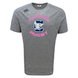 The Clover Middle Girls Tempo Vapodri T-Shirt by WRS Canterbury features "Glover Rugby" in pink, a blue “C,” and an eagle graphic on gray moisture-wicking fabric—ideal comfort for intense matches.