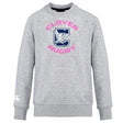 The Clover Middle Girls Club Crew Sweatshirt by WRS Canterbury features "Clover Rugby" in pink and a large "C" with an eagle on the chest, plus a small white logo on the left cuff. Ultra soft for everyday comfort.