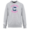 The Clover Middle Girls Club Crew Sweatshirt by WRS Canterbury features "Clover Rugby" in pink and a large "C" with an eagle on the chest, plus a small white logo on the left cuff. Ultra soft for everyday comfort.