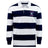 The EMB Mudoo Clover Middle Girls Classic Long Sleeve Hooped Rugby Jersey features navy blue and white horizontal stripes, a collar, and a "Clover Rugby" crest on the left chest for a classic throwback look.