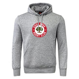 The Chico Oaks Club Hoodie by WRS Canterbury is a grey rugby hoodie with a front pocket, featuring a "Chichorys Rugby Club" circular logo with green trees on the chest. Customize it by adding Canterbury branding for a personal touch.