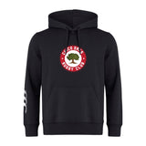 The Chico Oaks Club Hoodie by WRS Canterbury is made from soft sweatshirt fleece, features a front pocket, and is adorned with a tree logo and "Caldor's Rugby Club" text on the chest. Enhance your sporty style with authentic Canterbury branding on this black hoodie.