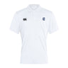 The Clover Middle School Waimak Polo by Canterbury features a black CCC logo on the right chest and a blue and white club emblem on the left—an essential rugby fan item from EMB Canterbury.