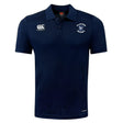 The Clover Middle School Club Dry Polo by EMB Canterbury is a navy short-sleeve polo with "Clover Rugby" and logo on the chest, plus Canterbury logos on the chest and sleeve. Features Vapodri Technology for breathability.