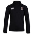 The Crescent City Rougaroux Club 1/4 Zip Mid Layer Training Top by EMB Canterbury is a black rugby top with a 1/4 zip, Canterbury logo on the right chest, and the team crest on the left.