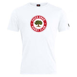 The Chico Oaks Club Plain Tee by Canterbury, from WRS Canterbury, is a classic white T-shirt made from premium cotton blend and features the "Chico Oaks Rugby Club" logo with a tree in a red circle, echoing the timeless style of the CCC Club Plain Tee.
