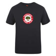 The Chico Oaks Club Plain Tee by WRS Canterbury is a black, cotton-heavy blend T-shirt featuring a "Chico Oaks Rugby Club" logo with a tree in a red circle on the front, perfect for customization.
